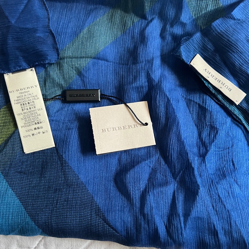 Burberry blue sheer plaid scarf new with tags